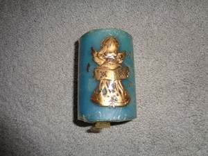 Vintage Holiday Candle Angel  3D Blue and Gold