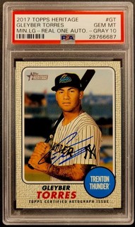 GLEYBER TORRES 2017 TOPPS HERITAGE Real One GRAY On Card AUTO 05/25 PSA 10 POP 7