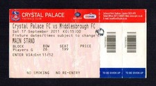 2011/12 *UNUSED CRYSTAL PALACE 0-1 MIDDLESBROUGH CHAMPIONSHIP 17.9.11 ATT 15,198