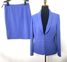 NWOT TAHARI Women's Blue 100 PE 3 Buttons 2Pc Skirt Suit Size 8