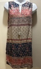 BLL New York Floral Shift Dress S/P Sleeveless Tasseled Keyhole Viscose