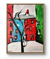 Original Art Holiday Home 14x11 Colorful Modern Art Christmas Painting on Canvas