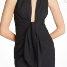 Choosy Black Sleeveless Plunging Knot Front Mini Shirt Dress 10 With Collar New