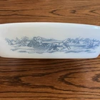 Vintage Glasbake Currier & Ives Divided Milk Glass Dish Oval J2352