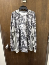 Huk Performance Fishing Hoodie Shirt Mens XL Gray Camo Long Sleeve Outdoors