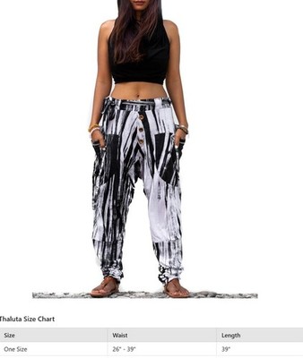 Thaluta Women's Abstract Black White Cotton Harem Pants Button Drawstring