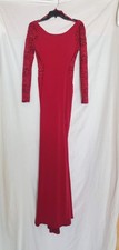 Windsor Burgundy Lace Long Sleeve Formal Evening Gown Maxi Dress Side Slit Sz. 7