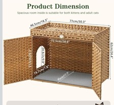 Rustic Rattan Cat Litter Box Enclosure with Easy-Clean Mat  Hooks - 30.3 x 18.3