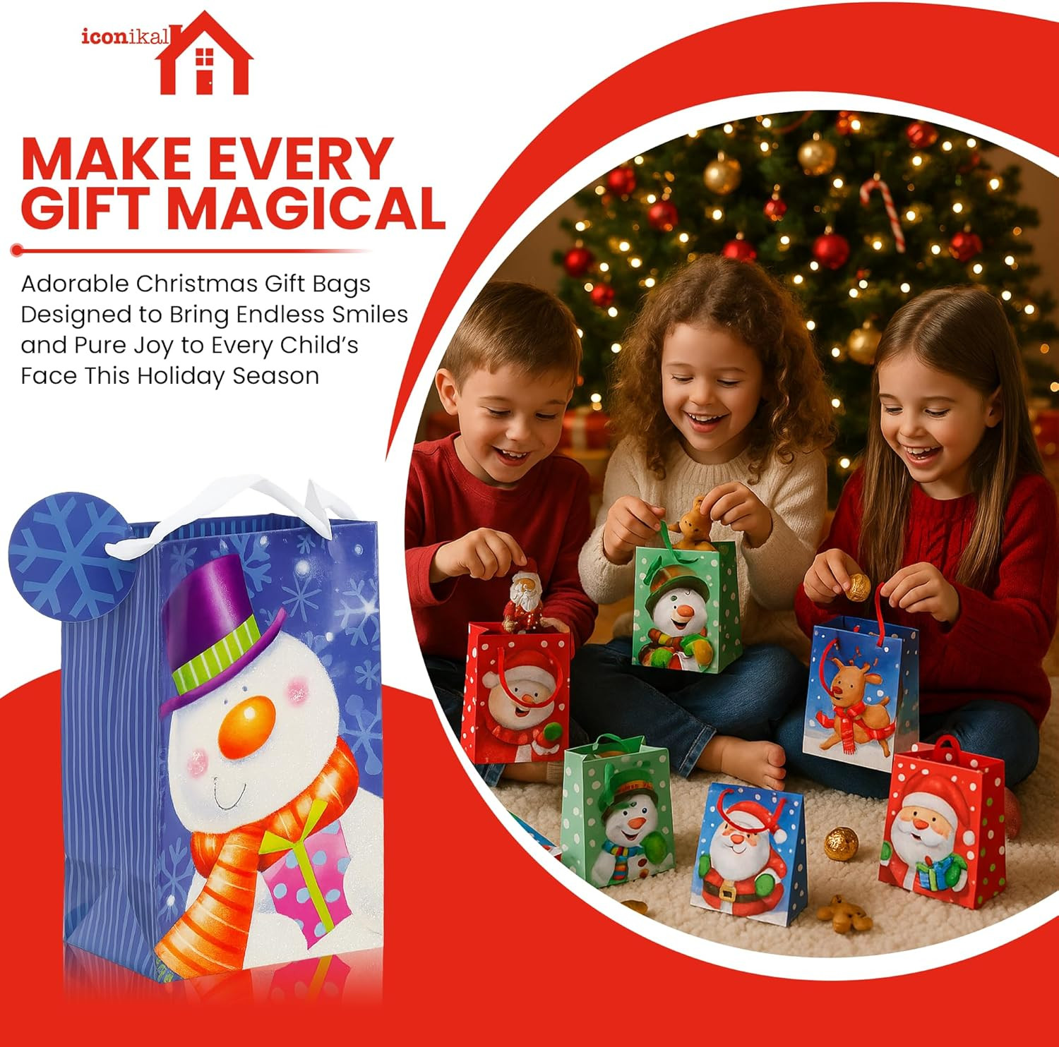 Printed Christmas Design Gift Bags Small 20-Count