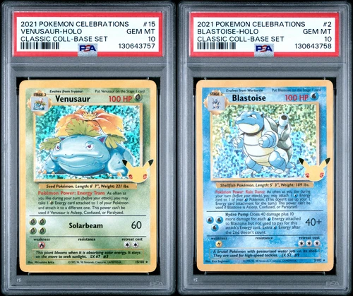 Venusaur 15/102 & Blastoise 2/102 - SWSH Celebrations 25th - Sequential PSA 10