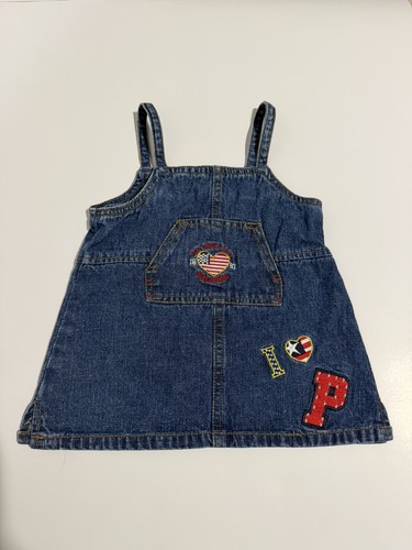 Vintage US Polo Assn Jean Dress Denim Overalls bibs Embroidered 6-9 months baby 