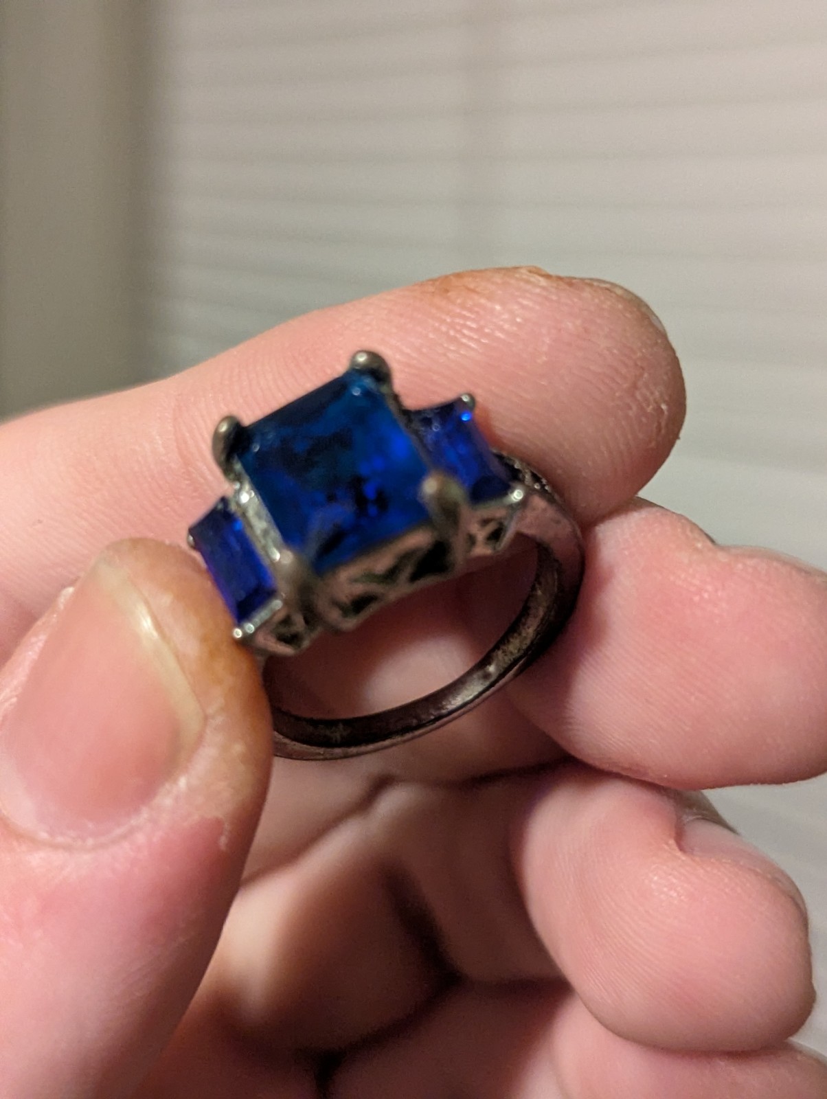 Rectangular Blue Rhinestone Ring - image 2