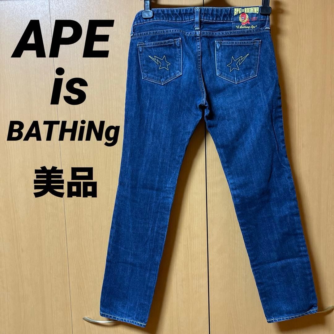 A Bathing Ape Straight Denim Pants Jeans Blue Navy SW 70cm Inseam 66cm BA0226217 thumbnail 2