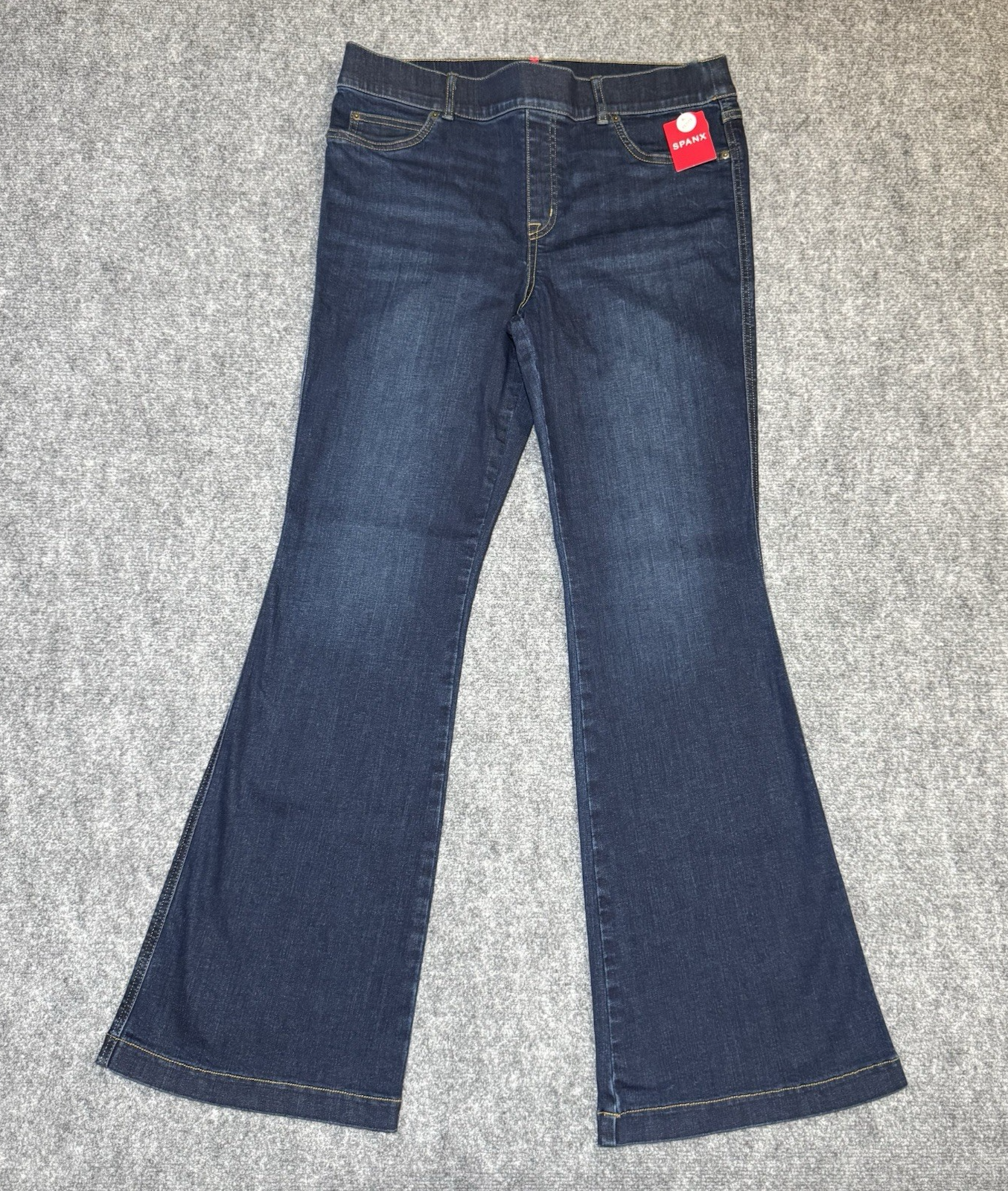 SPANX Petite Flare Jeans Midnight Shade Stretch High Rise Dark Denim Size XL NWT