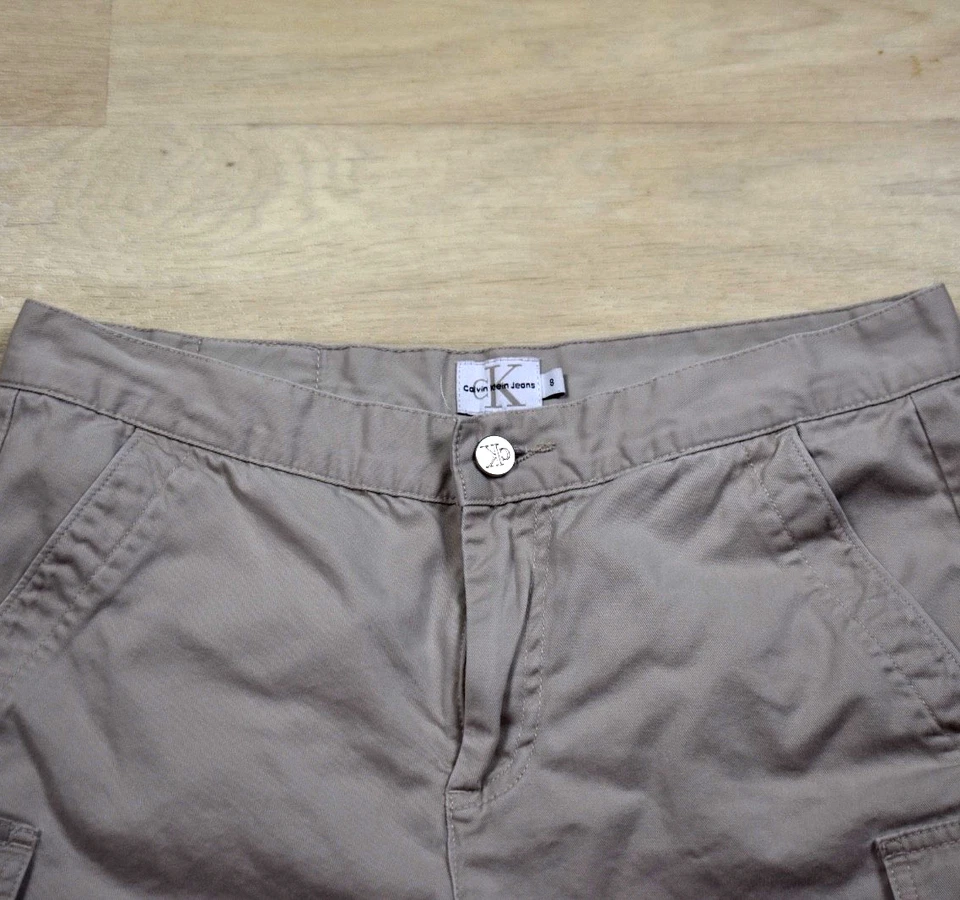 Pantalones Cortos Carga Años 90 Y2K Calvin Klein Tostado Denim Para Mujer Talla 8 De Colección Años 2000 Foto 2 de 4