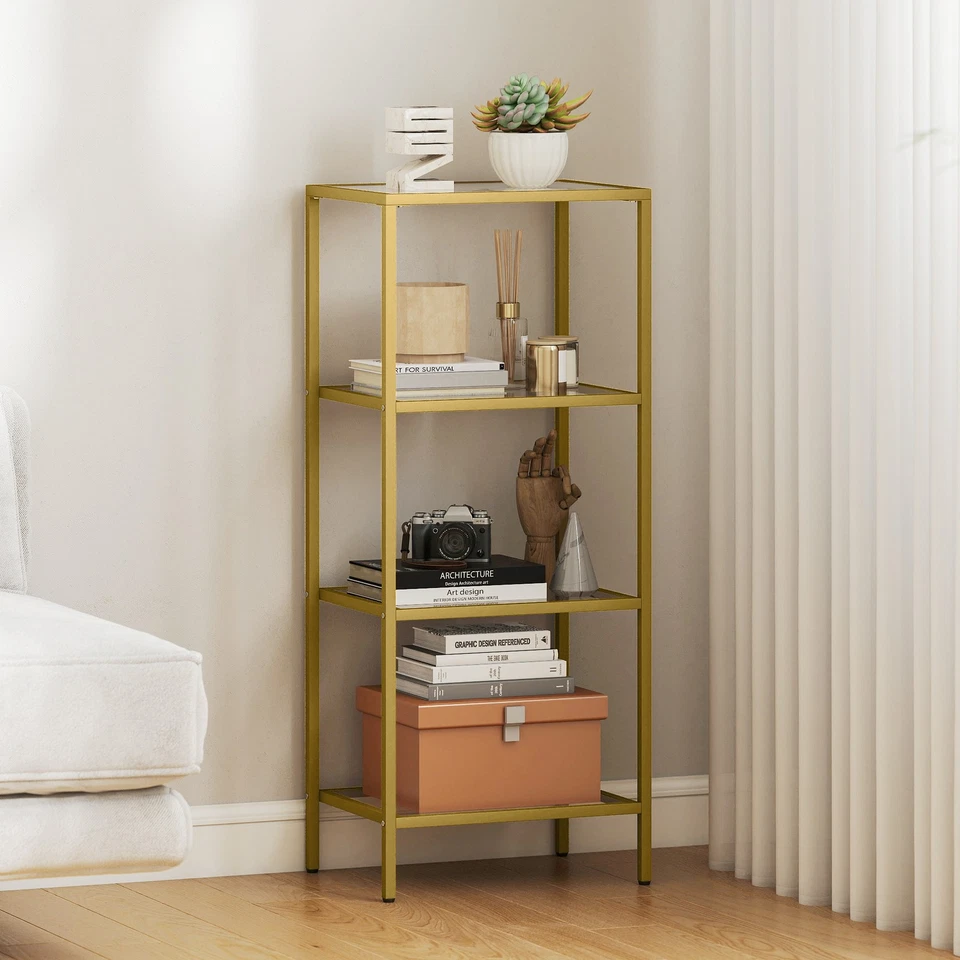 HOMCOM Mobiletto Scaffale in Metallo e Vetro a 4 Livelli 40x30x96.5 cm Oro - Immagine 2 di 4