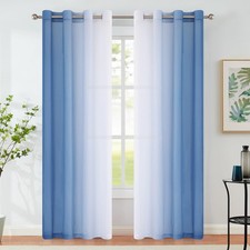 Blue Ombre Chiffon Sheer Curtains 84 Inch Long for Living Room Bedroom Decor,...