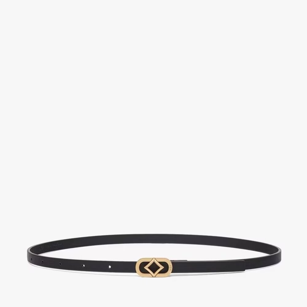 MCM Spanish Calf Thin Leather Belt w/ 24k Gold-Plated Brass 