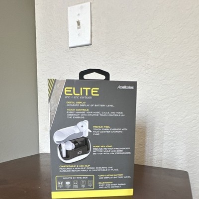 Acellories Elite Bluetooth Earbuds Noise Isolation Touch Controls White Black