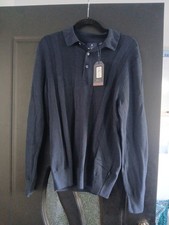 Ben Sherman Dark Navy Long Sleeved Textured Polo Shirt Small