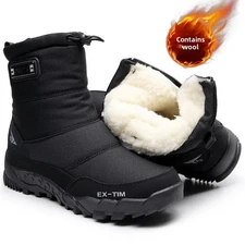 Men's Snow Boots Outdoor Non Slip Platform Warm Cotton Shoes Winter Waterpoof