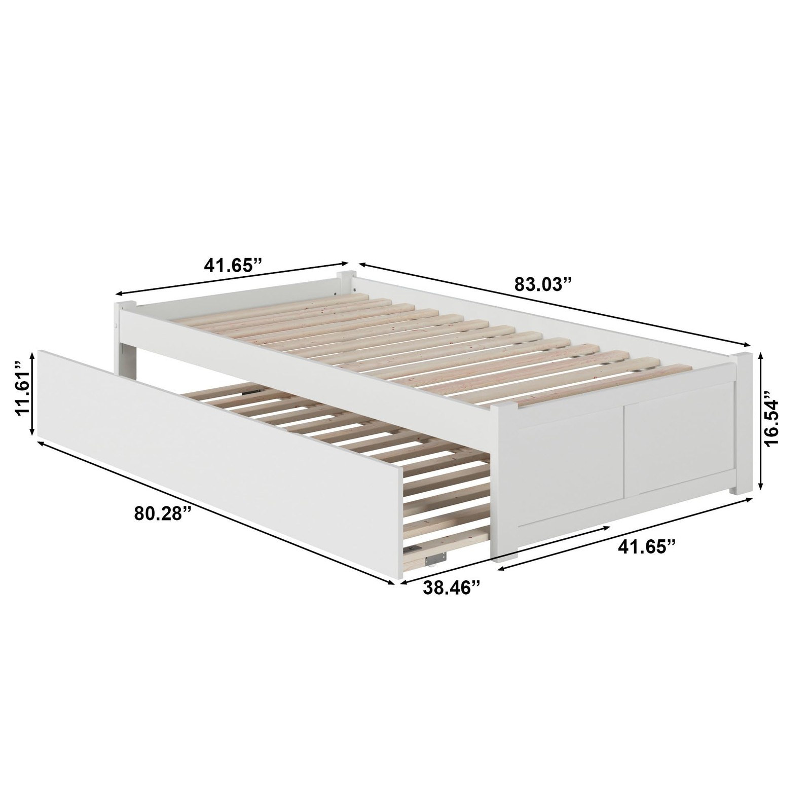 Bowery Hill Modern Solid Wood Twin XL Platform Panel Bed with Trundle in White