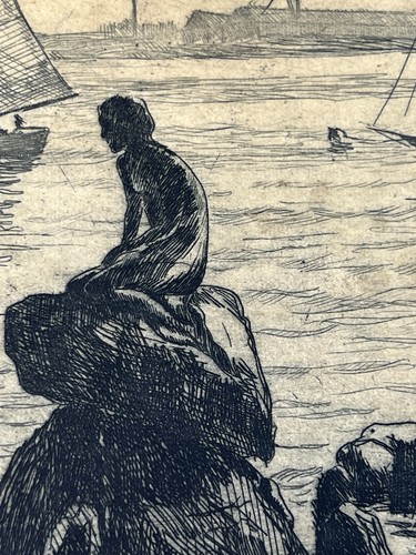 EMIL WESTMAN (1894-1935) The Little Mermaid Statue Etching Signed Print 16x11” - Picture 7 of 10