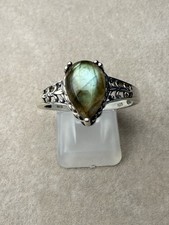 Labradorite Teardrop Ring Sterling Silver 925 STS Size 10 3/4, 3.88 gms