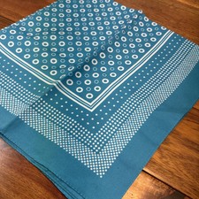 Vintage Teal Blue  White Polka Dot Scarf Italy Large 27" Square