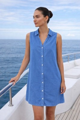 chinese dress ladies TAHARI Navy Linen Blend Shift Dress Size 14 main image 0
