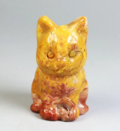 Natural Crazy lace Agate Quartz Crystal Stone Carved Cat Reiki Healing/ Gift