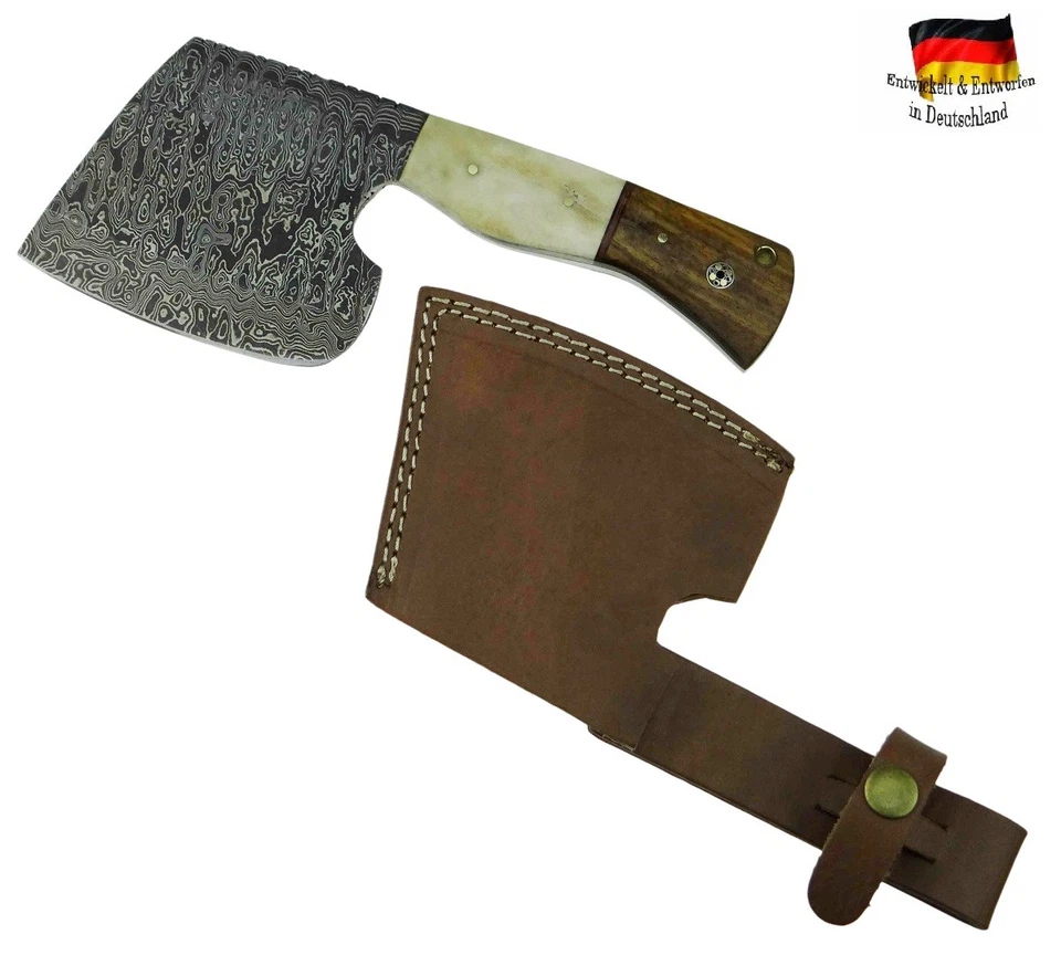 Damast Stahl Axt handgeschmiedet Beil Fleischerbeil Wikinger Fleisch-Messer - Bild 4 von 4