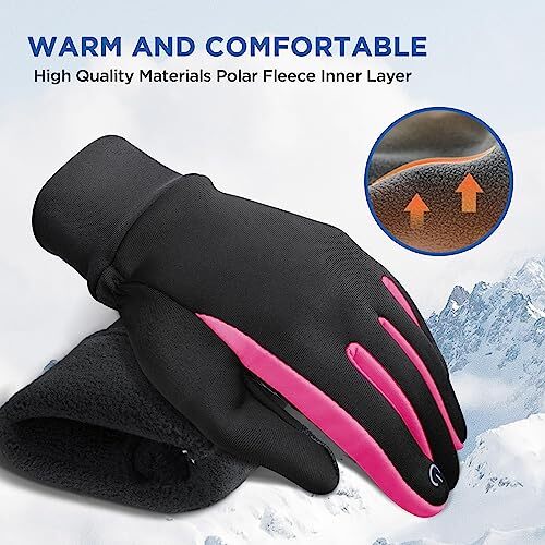 Kids Winter Gloves Touchscreen Warm Thermal Water-Resistant Large Carmine Rose - Picture 2 of 6