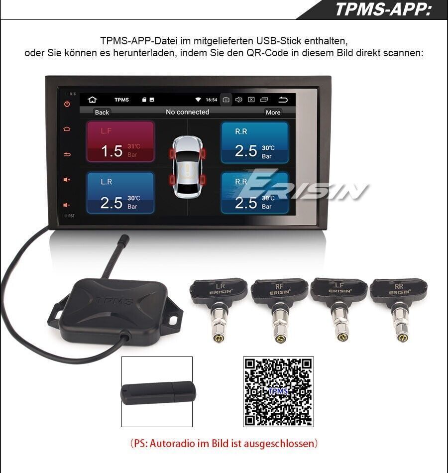 Erisin ES342 USB TPMS módulo comprobador de presión de neumáticos 4 sensores para radio de coche Android