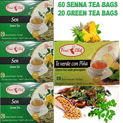 3 Senna Tea + 1 Green Tea Pineapple Box | Digestive Support | Colon Cleanse Deto
