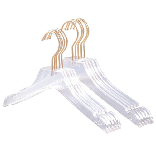 5 Pcs Clear Acrylic Clothes Hanger with Gold Hook, Transparent Shirts Dress H UK - Picture 1 of 10