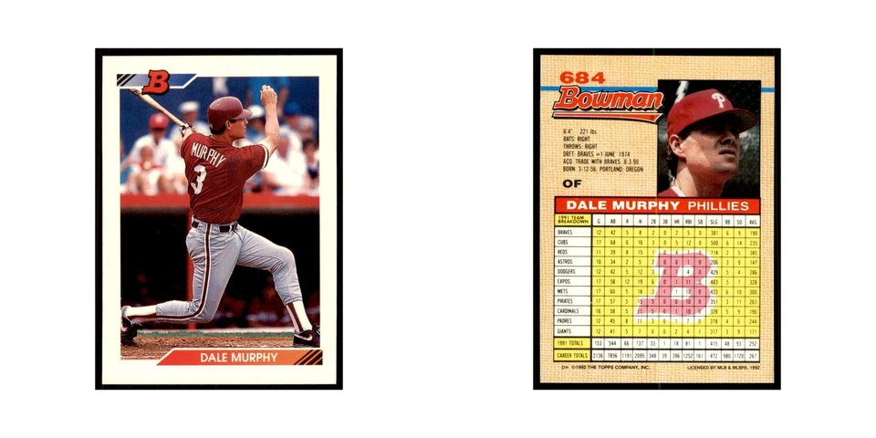 1992 Bowman Dale Murphy Baseball Cards #684 - Image 3 of 3
