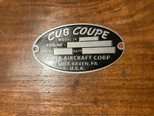 Piper J4 Cub Coupe Data Plate, Lock Haven, The Early Years! Piper J4 Cub Coupe Data Plate, Lock Haven, The Early Years!
