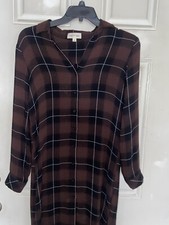 Cloth Stone Womens Small Shirt Dress Gray Burgundy Plaid Soft Stretchy NWOT