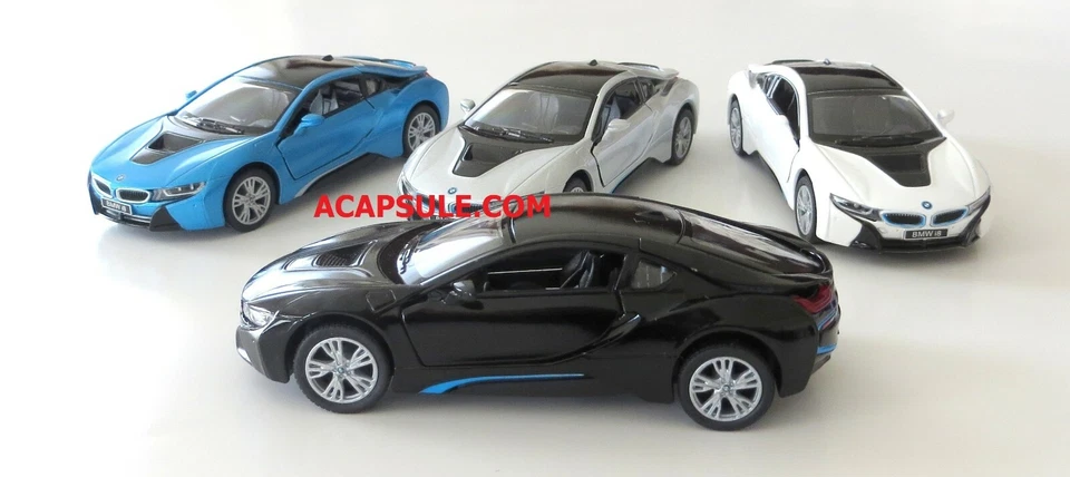 Juego de 4 coches de acción BMW i8 escala 1/36 Diecast Pullback Foto 2 de 4