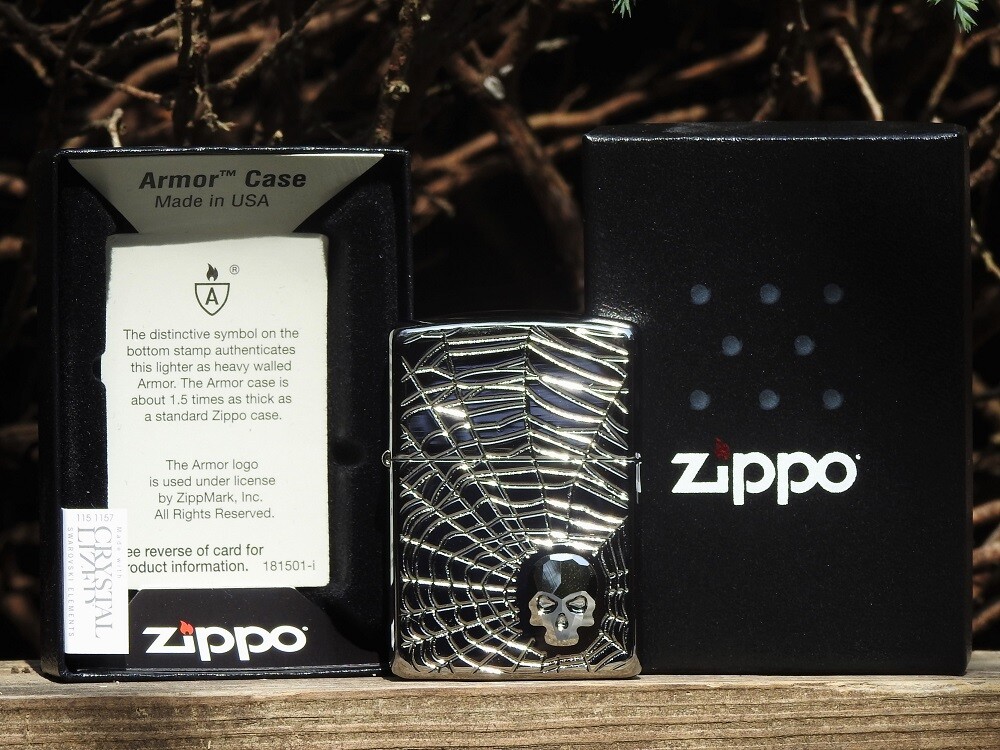 Zippo Lighter - Spider Web Skull - Deep Carved Armor Case