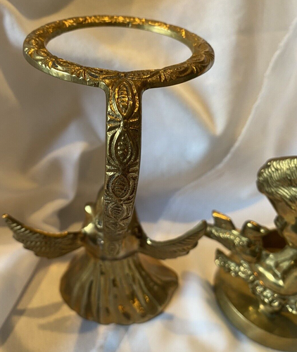 Vintage Solid Brass Cherub Angels With Bird Votive Candle Holder Tabletop Figure - Picture 11 of 12