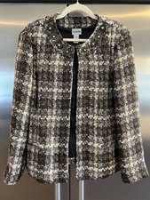 Chicos 2 Embellished Crystals Tweed Blazer One Hook Closure Metallic Threads