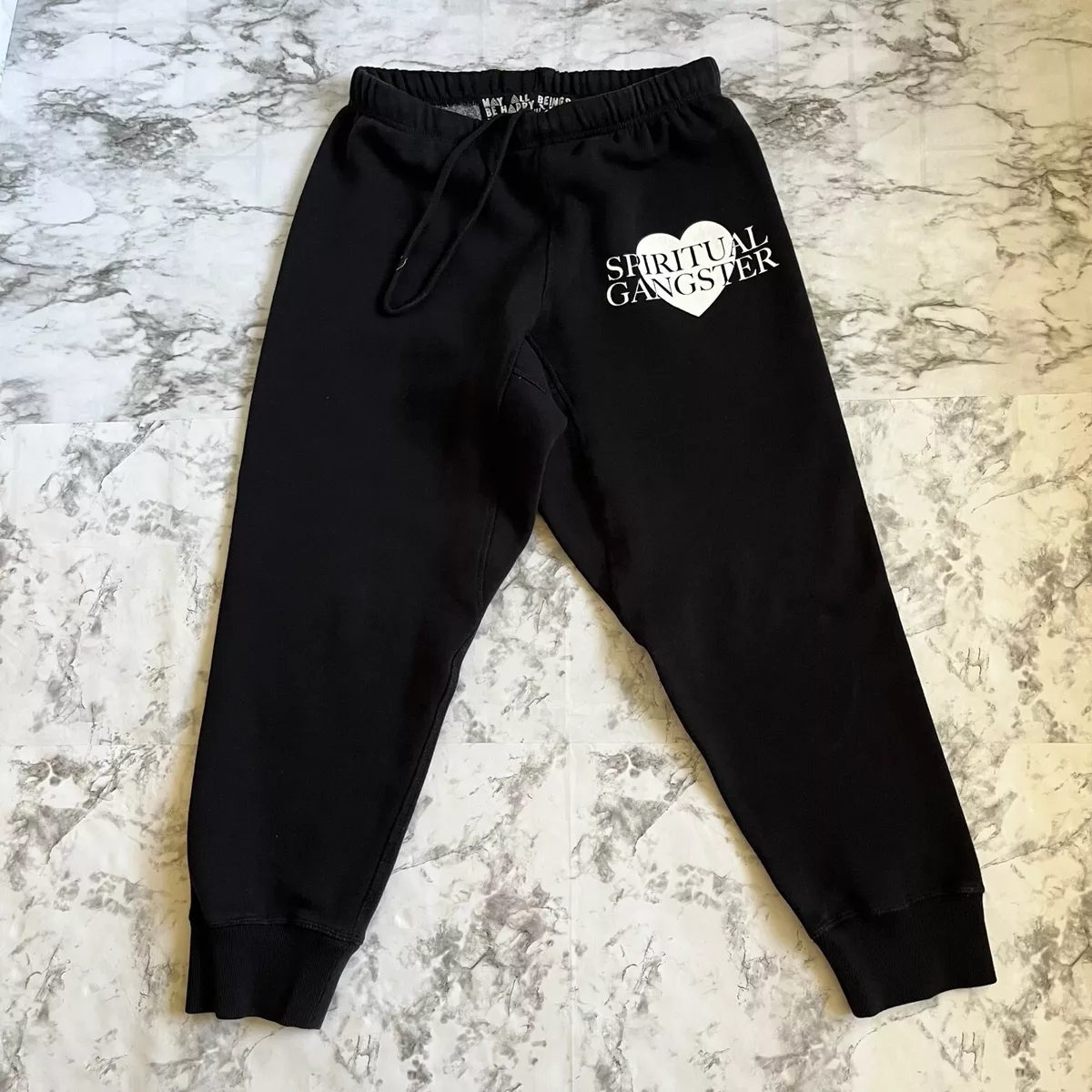 Spiritual Gangster Women s Black Capri Cropped Sweatpants Joggers w Heart XS
