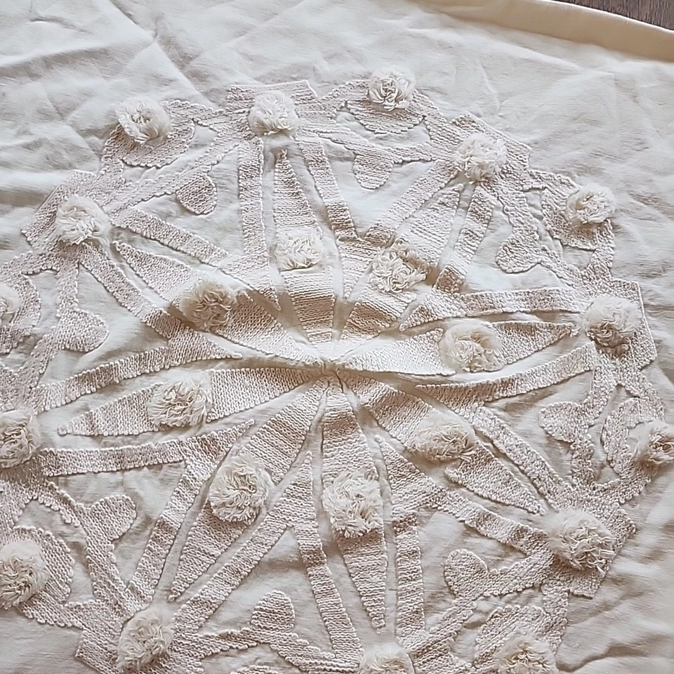 Pottery Barn Cloverly Embroidered Pom Pom Pillow Cover 24x24 - Image 3 of 4