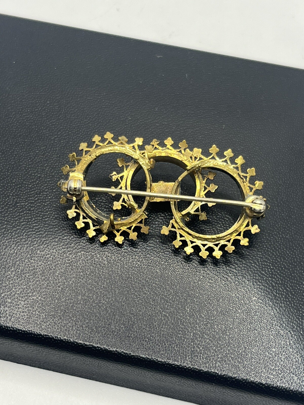 Victorian ornate interlocking circle gold & silve… - image 9