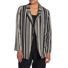 New Lush Stripe Print Crepe Unlined Boyfriend Blazer Black Cream Size Medium