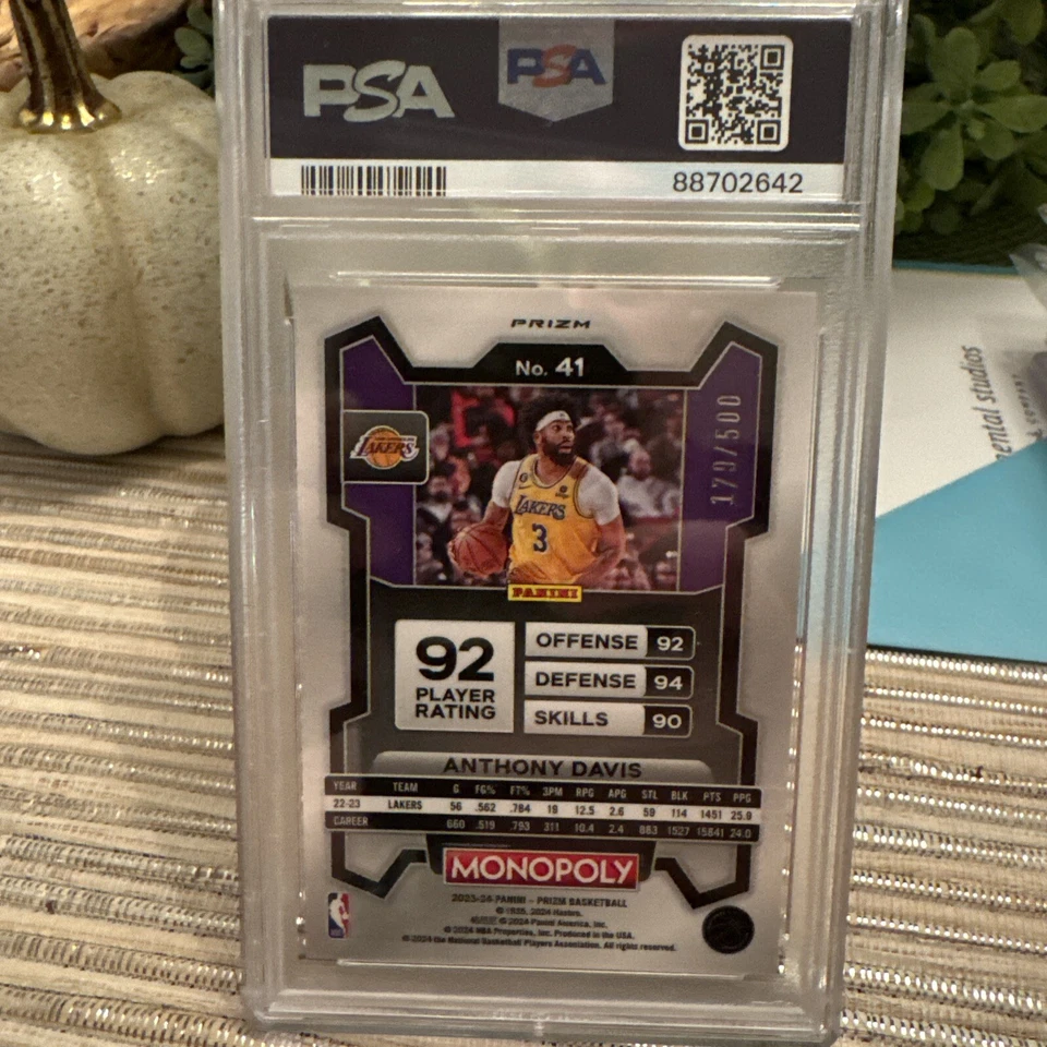2023-24 Panini NBA Prizm Monopoly Anthony Davis Gold Money Shimmer /500 PSA 9 - Image 2 of 2