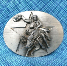 Star Saddle Bronc Cowboy Belt Buckle Rodeo Western Vtg 90s Bergamot   .TWY155