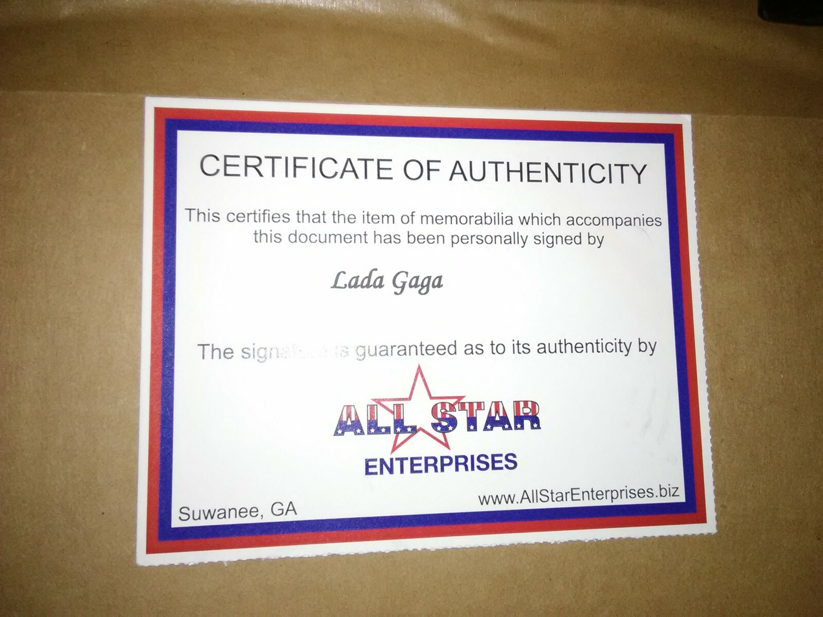 Lady Gaga Autographed CLEAR CD WITH PICTURE CERTIFICATE OF AUTHENTICITY ...